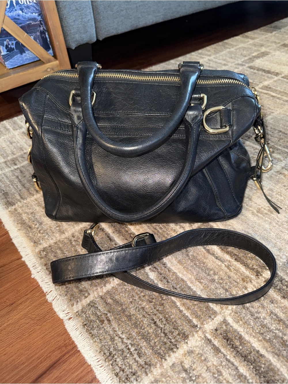 Rebecca Minkoff Black Leather MAM Morning After Bag Satchel Handbag with Strap